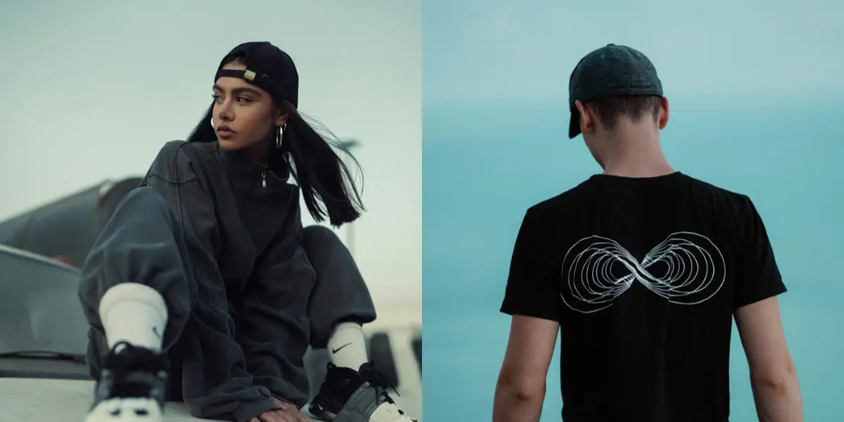 Femme et homme portant des casquettes vue de face et de dos