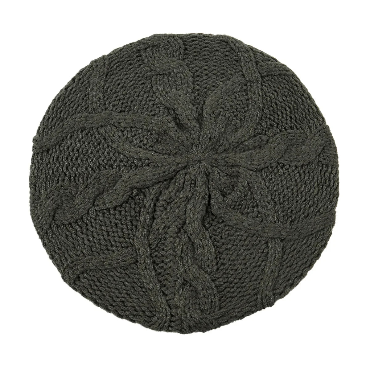 Béret bonnet femme en maille torsadée kaki
