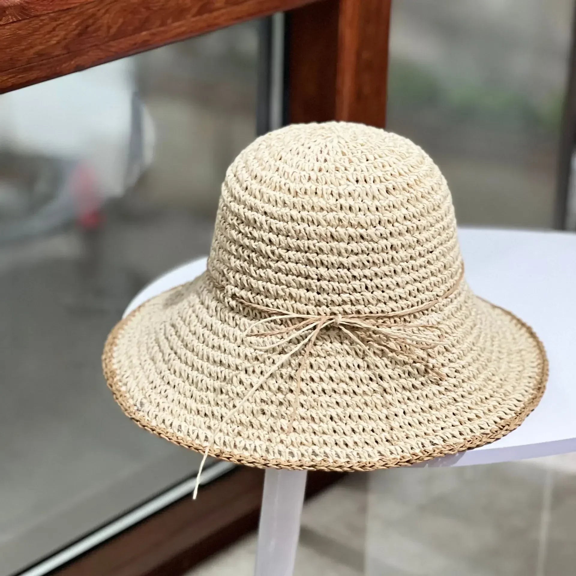 Bob chapeau crochet en paille beige