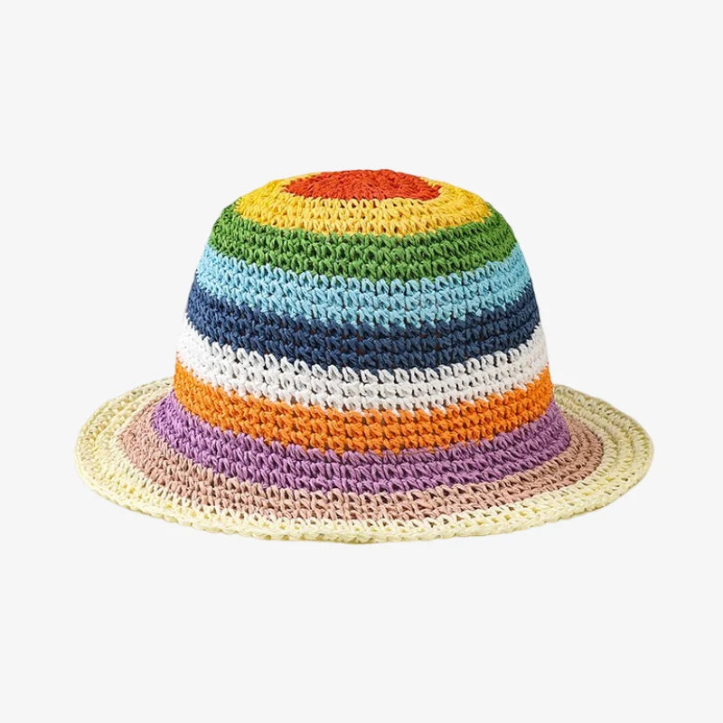 bob crochet en paille coloré avec des rayures de toutes les couleurs