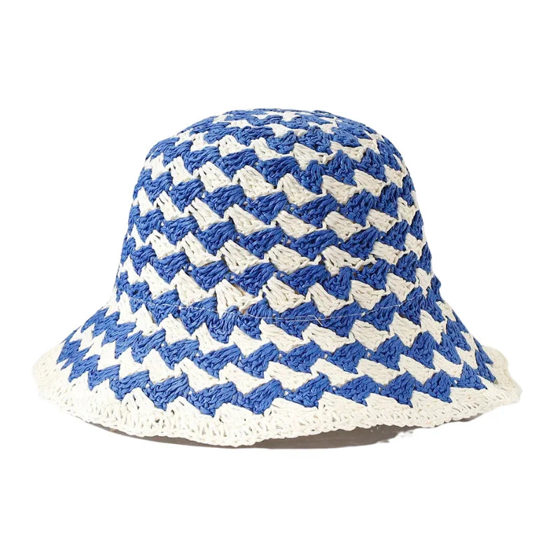 Bob crochet paille bicolore bleu