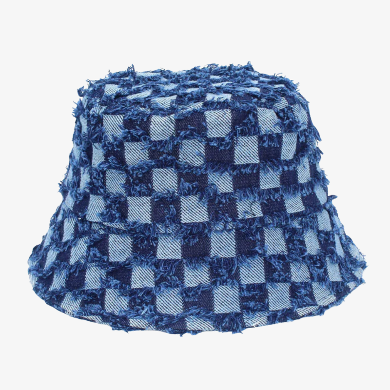 Bob en denim à carreaux bleu foncé