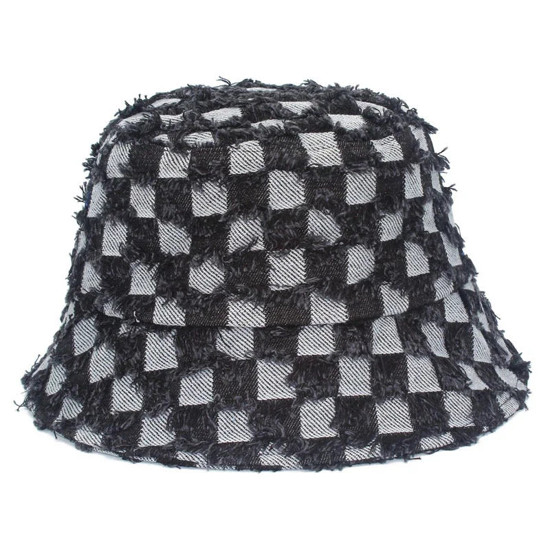 Bob en denim à carreaux noir