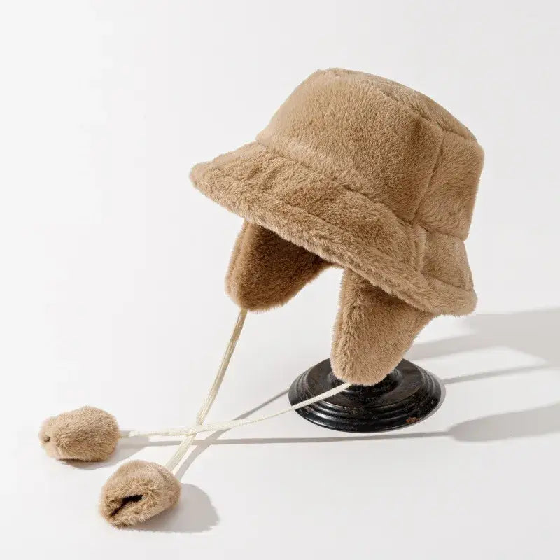 Chapeau bob femme fourrure hiver camel