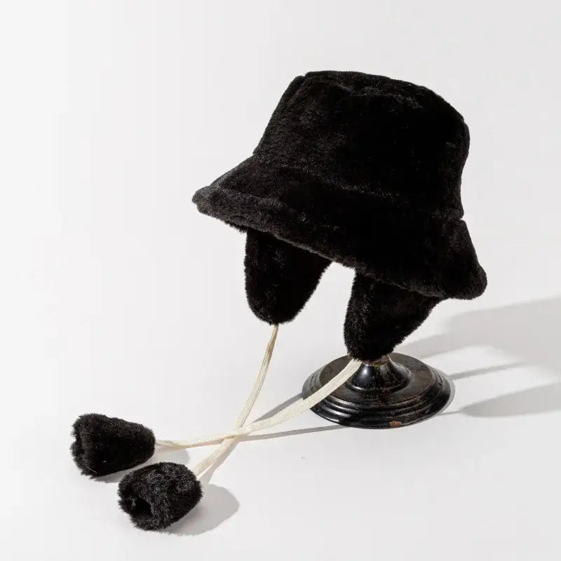 Chapeau bob femme fourrure hiver noir