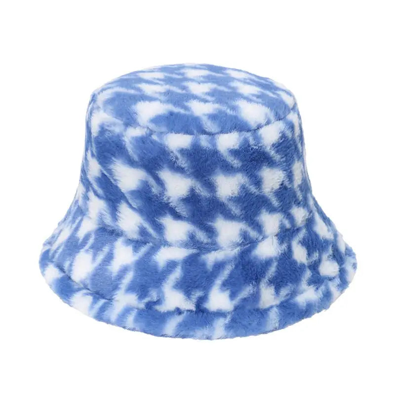 Bob fourrure pied de poule bleu