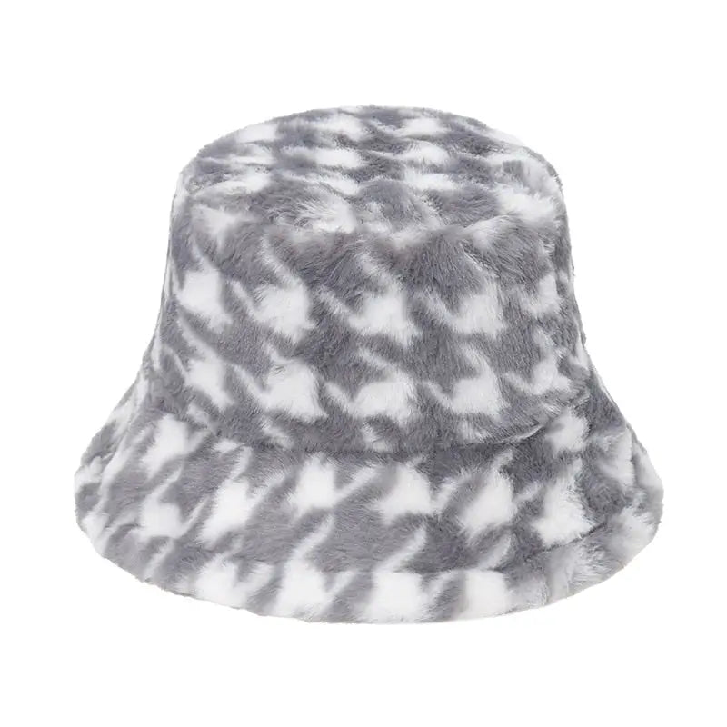 Bob fourrure pied de poule gris