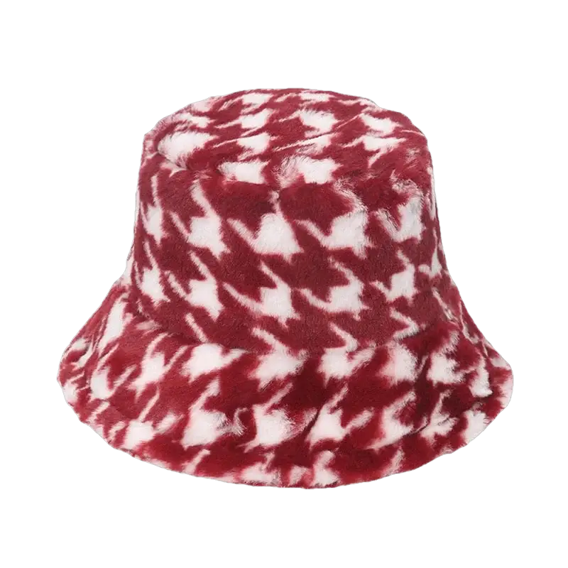 Bob fourrure pied de poule rouge