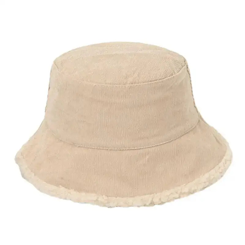 Chapeau bob fourrure velours côtelé beige