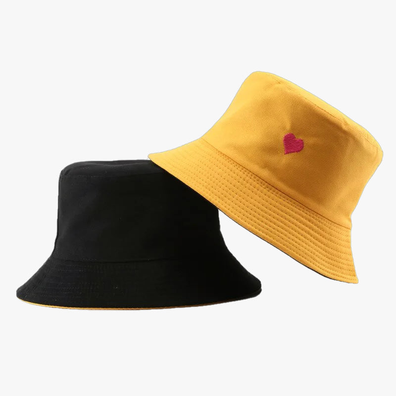 Bob réversible coeur brodé jaune