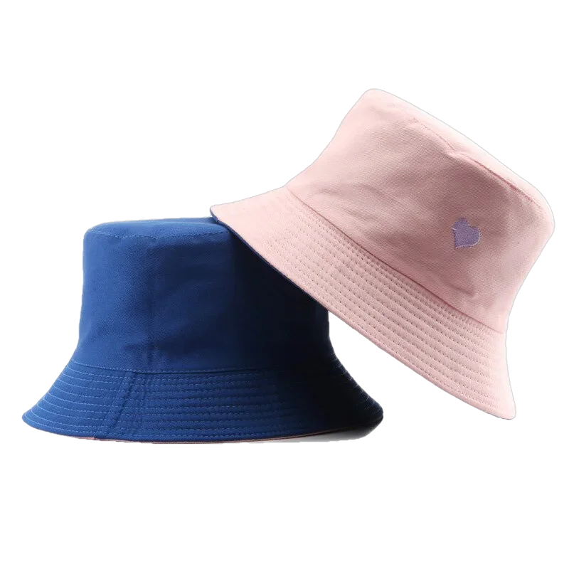 Bob réversible coeur brodé rose