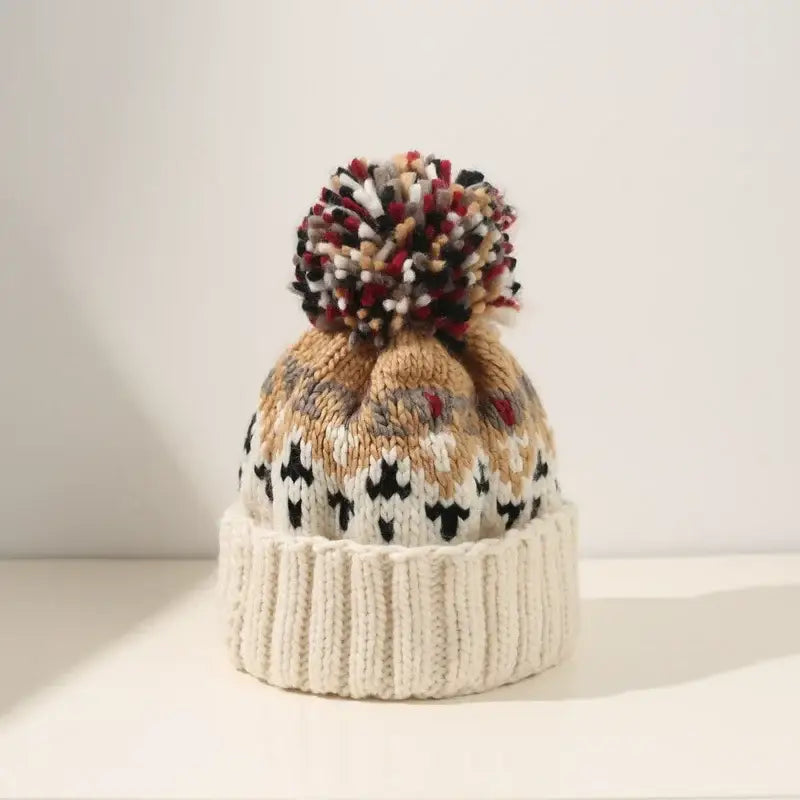 Bonnet à pompon beige