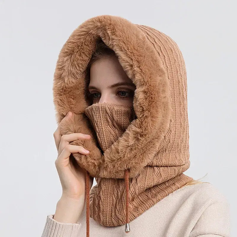 Bonnet capuche femme marron