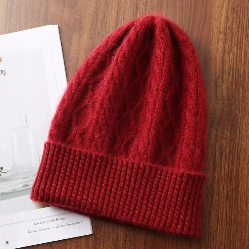 Bonnet en laine femme bordeaux