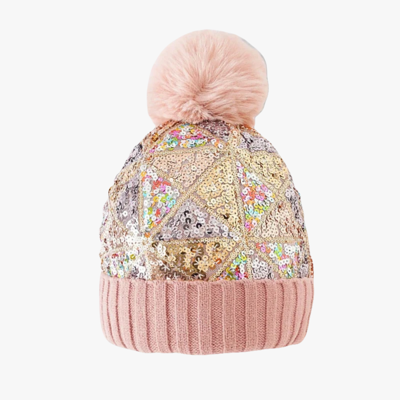 Bonnet femme à sequins rose