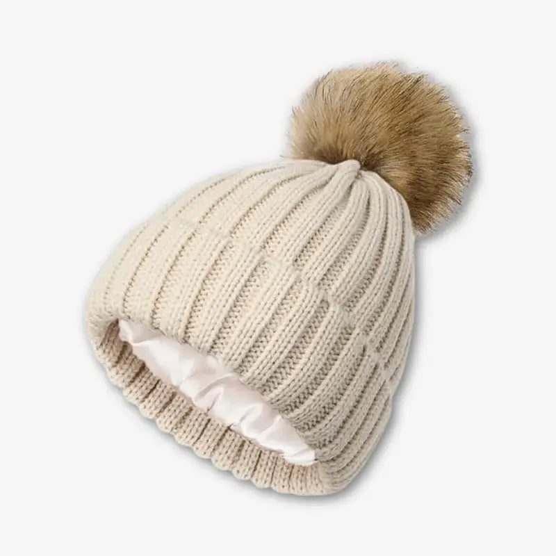 Bonnet femme doublé satin beige