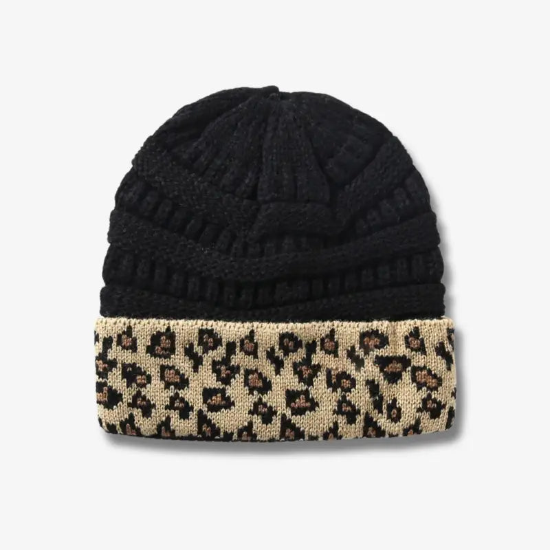Bonnet femme tricoté léopard