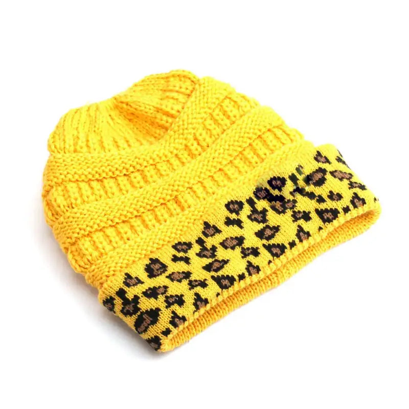Bonnet femme tricoté léopard jaune
