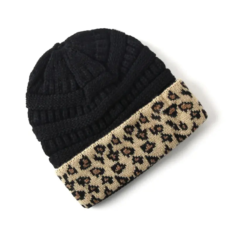 Bonnet femme tricoté léopard noir