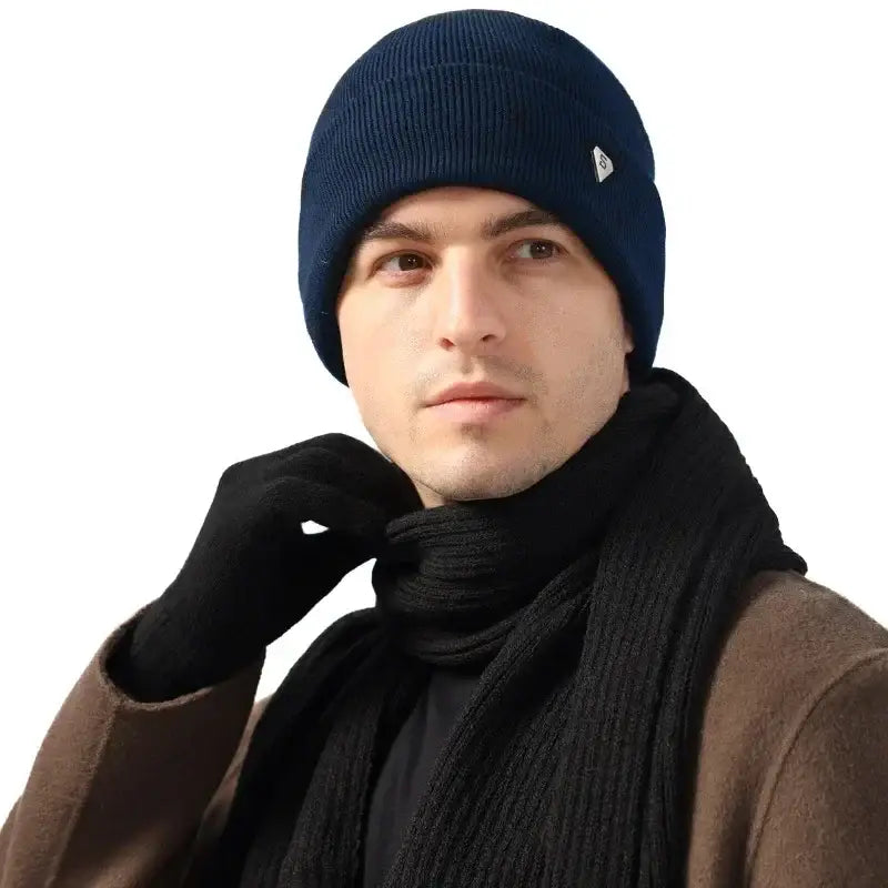 Bonnet laine homme bleu foncé