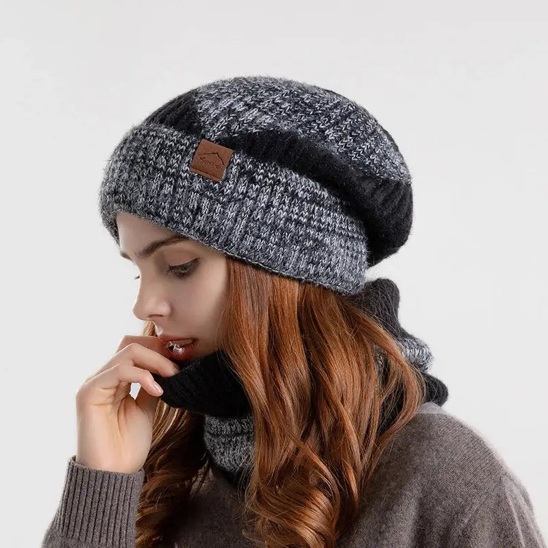 Bonnet long et écharpe pour femme gris foncé