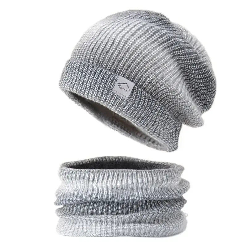 Bonnet long et tour de cou gris