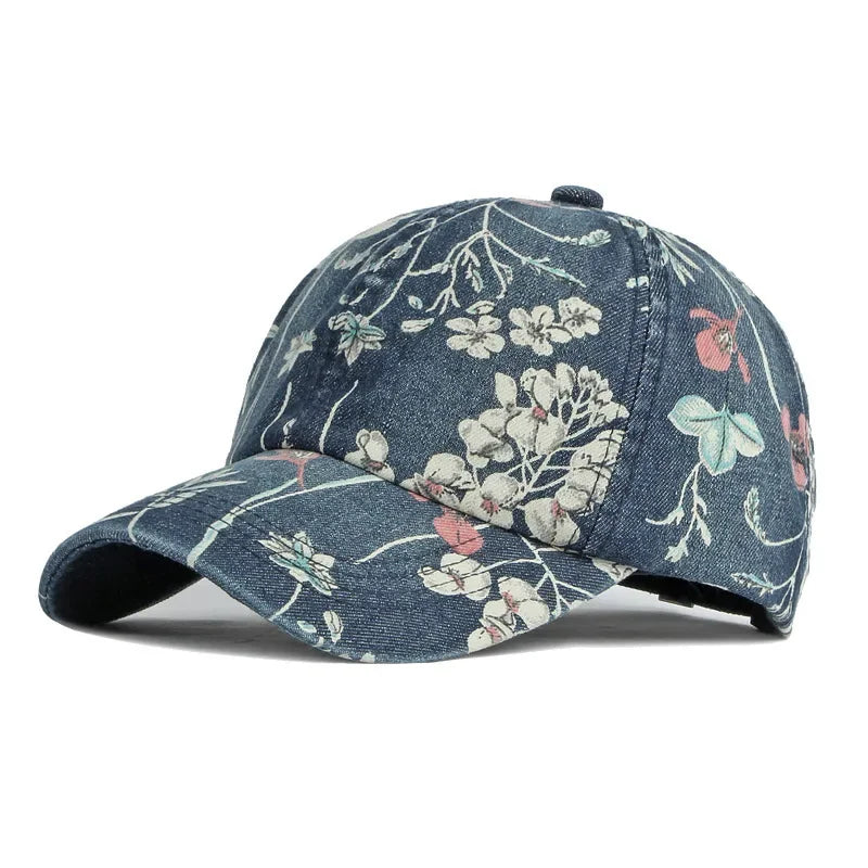 Casquette femme fleurie bleu