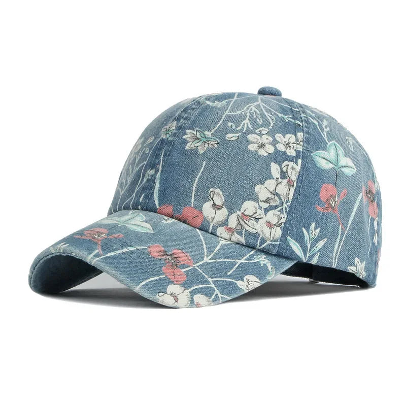 Casquette femme fleurie bleu ciel