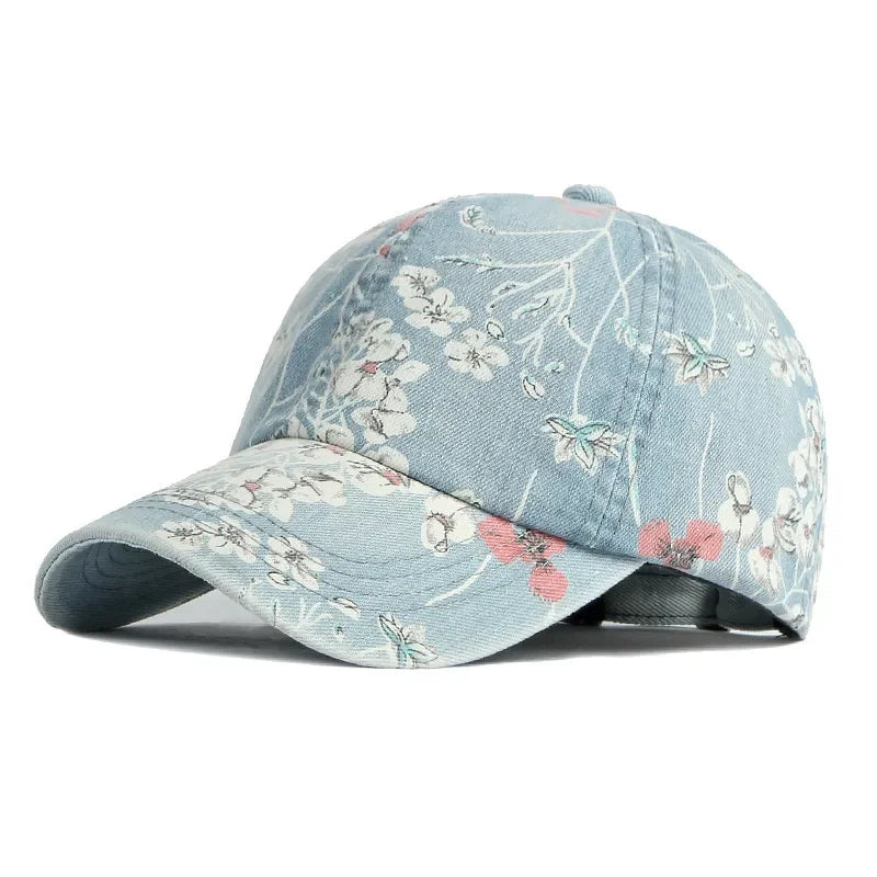 Casquette femme fleurie bleu clair