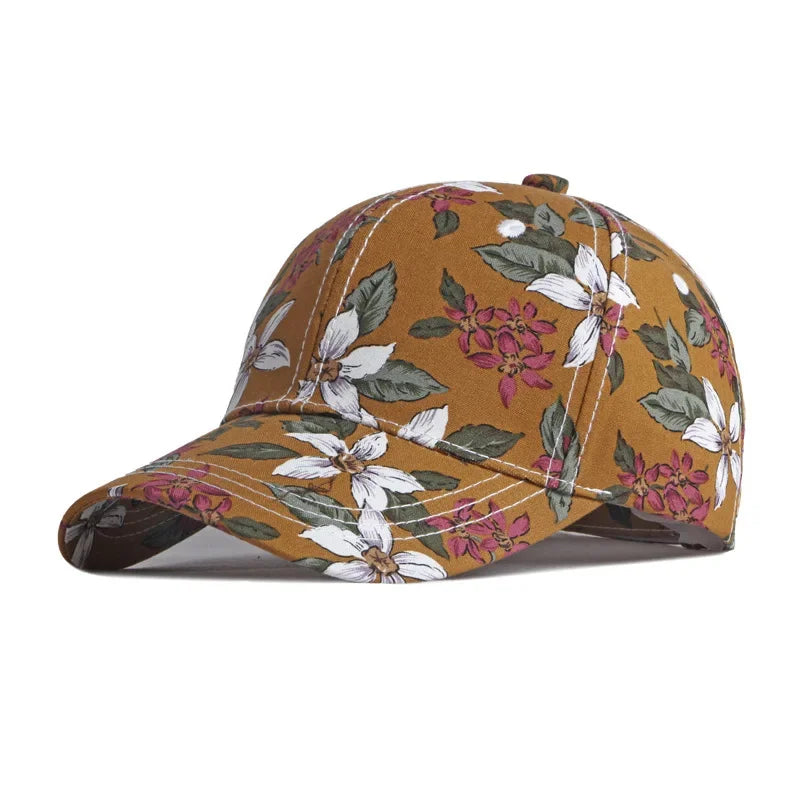 Casquette femme fleurie marron