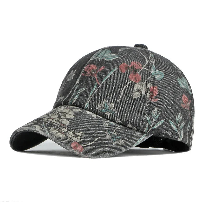 Casquette femme fleurie noir