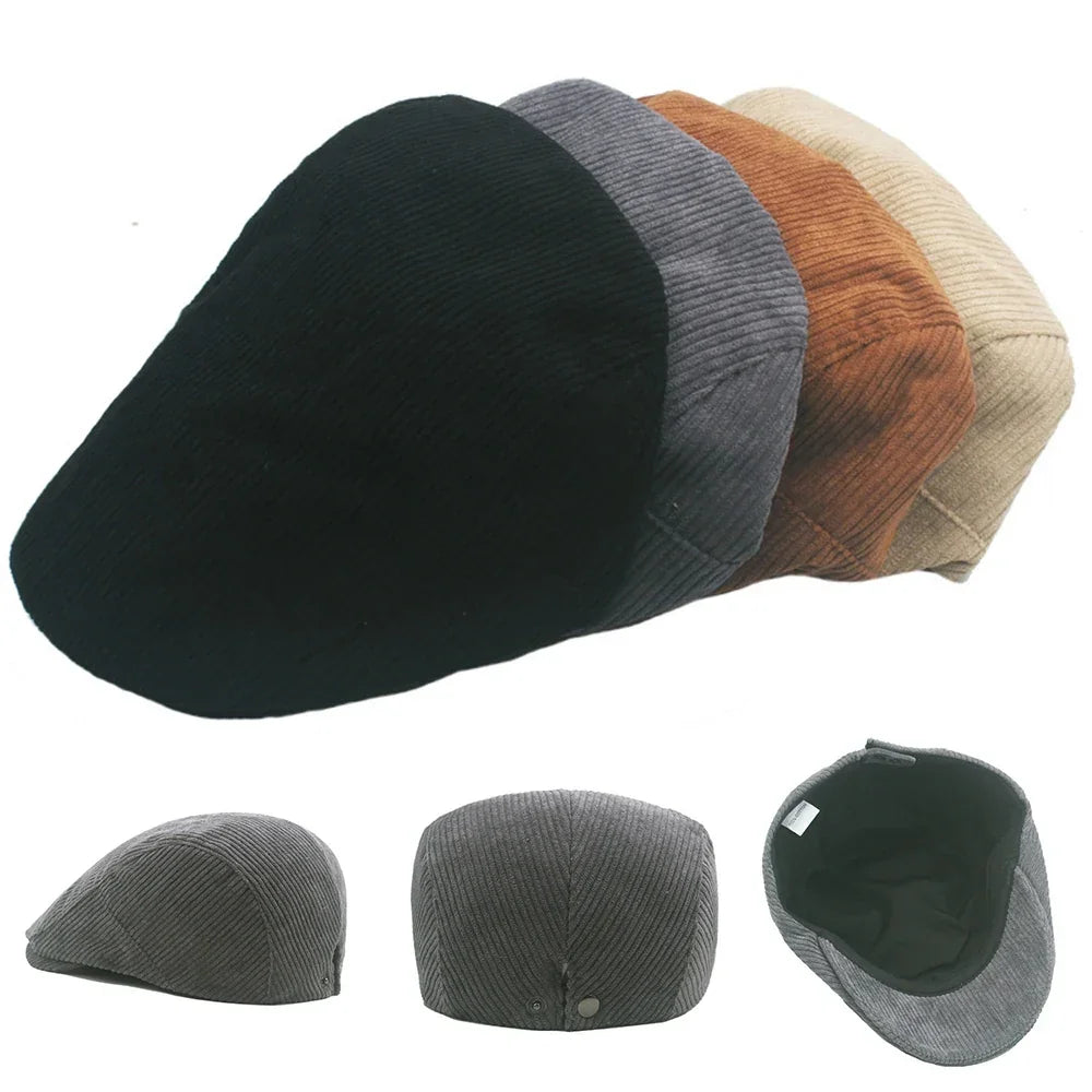 Casquette plate en velours côtelé