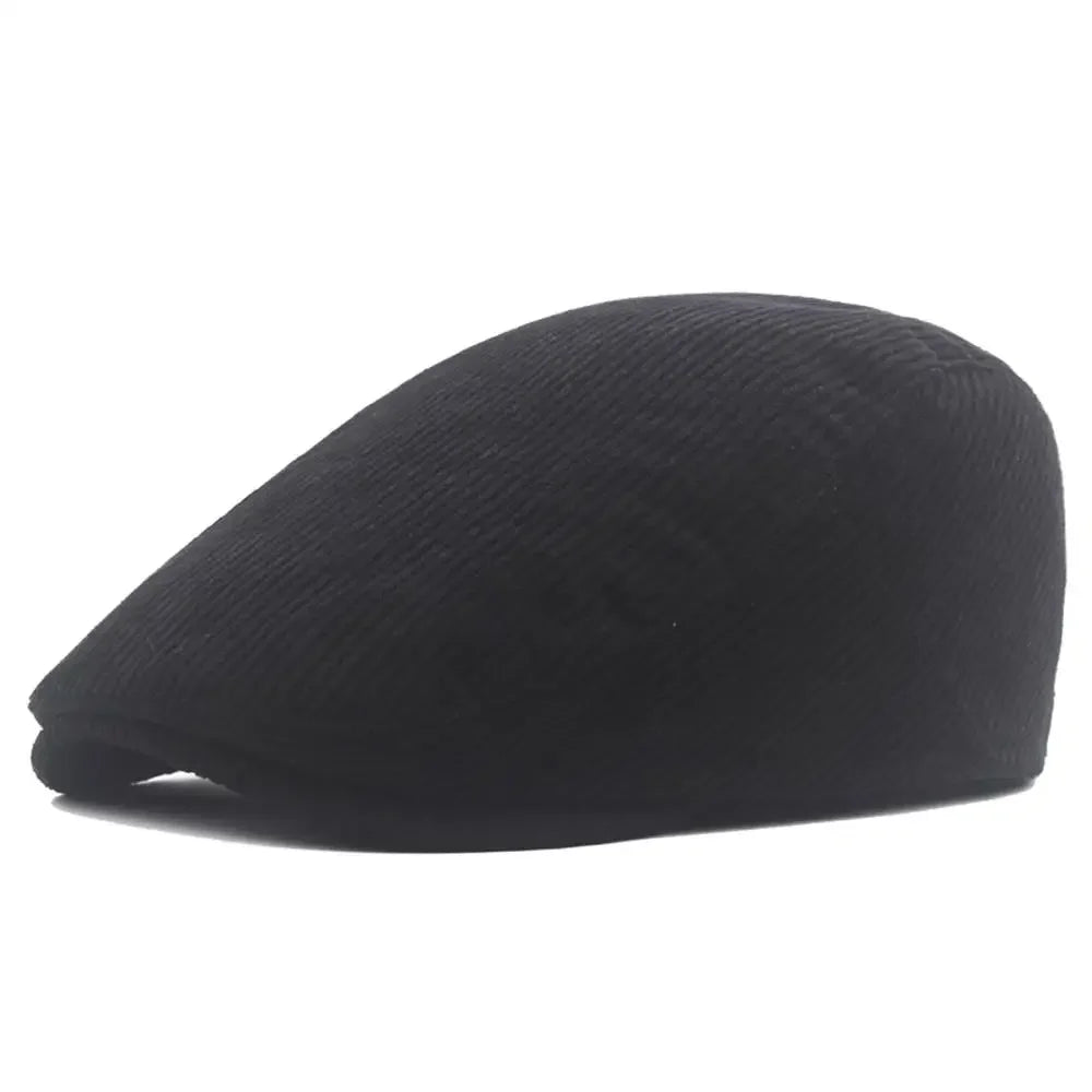 Casquette plate en velours côtelé noir