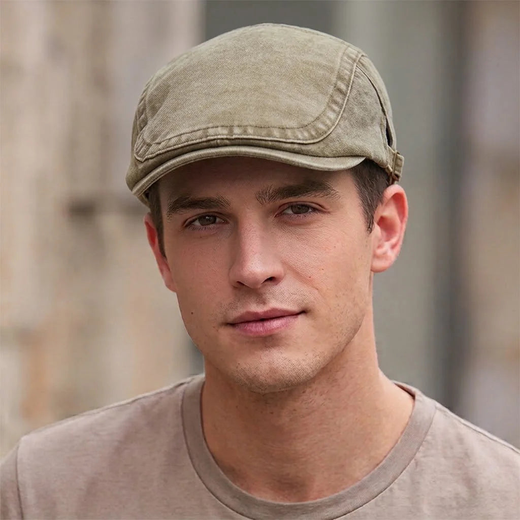 Casquette plate homme en coton délavé