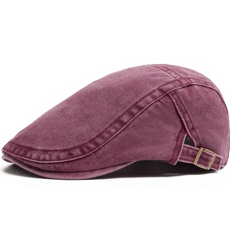 Casquette plate homme en coton délavé bordeaux