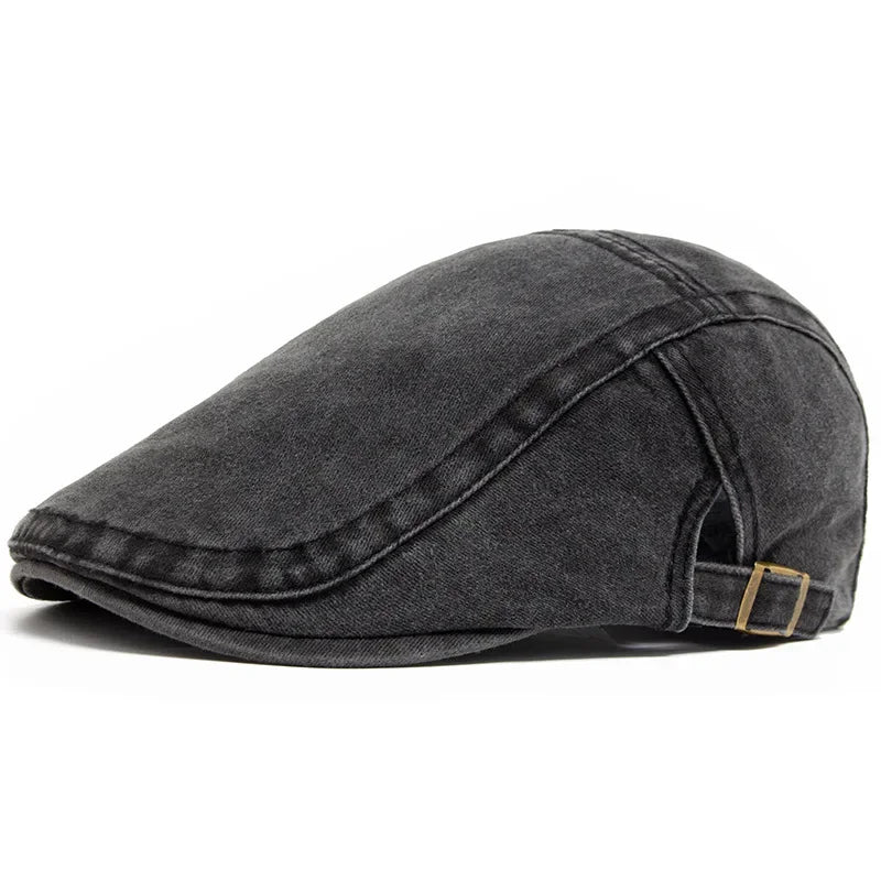 Casquette plate homme en coton délavé gris foncé