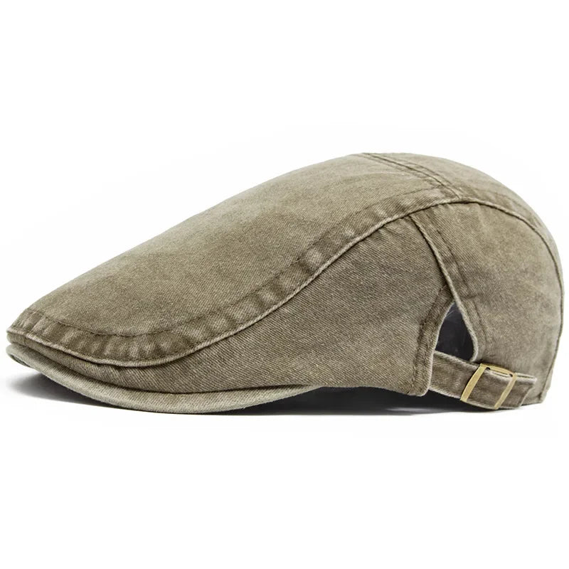 Casquette plate homme en coton délavé kaki