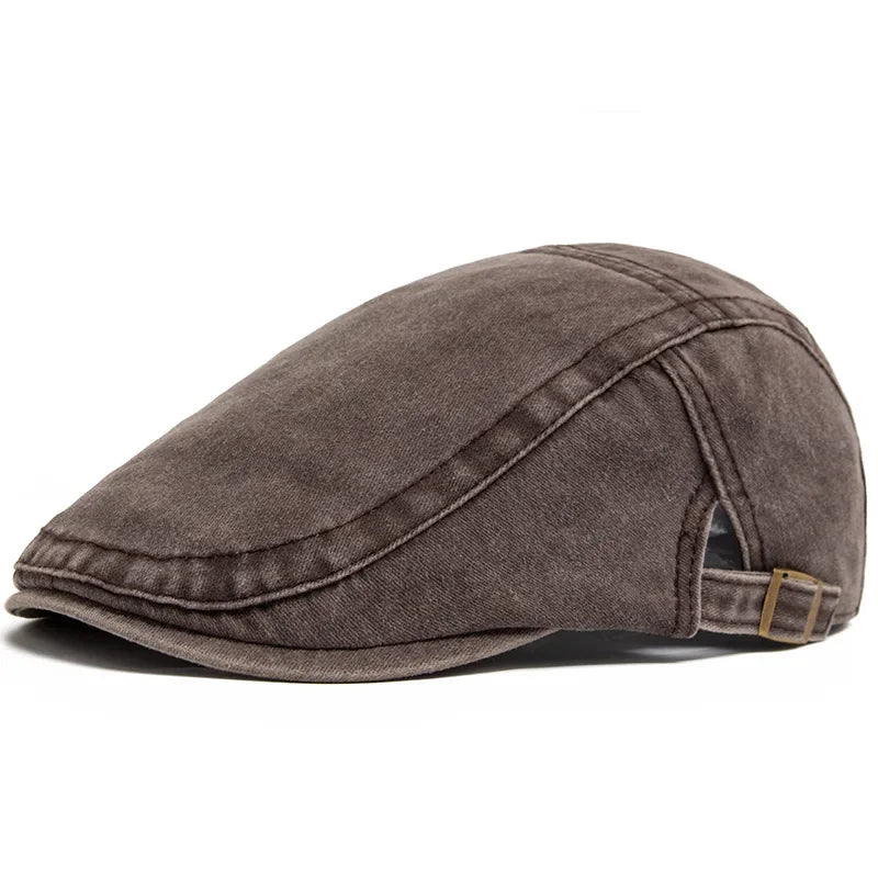 Casquette plate homme en coton délavé marron
