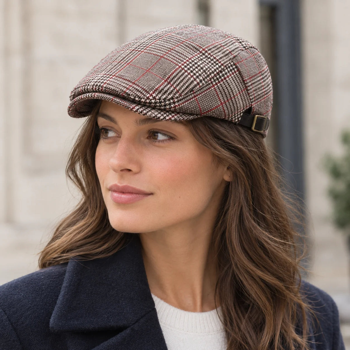 Casquette plate prince de galles en coton