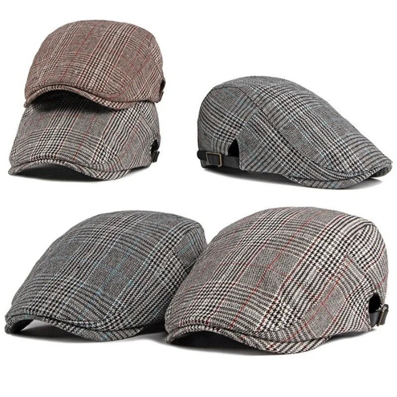 Casquette plate prince de galles en coton