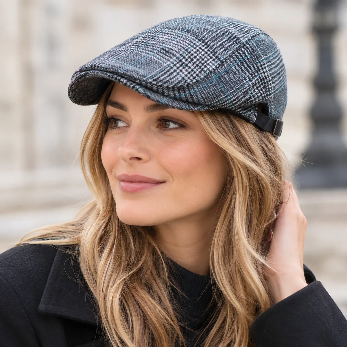 Casquette plate prince de galles en coton