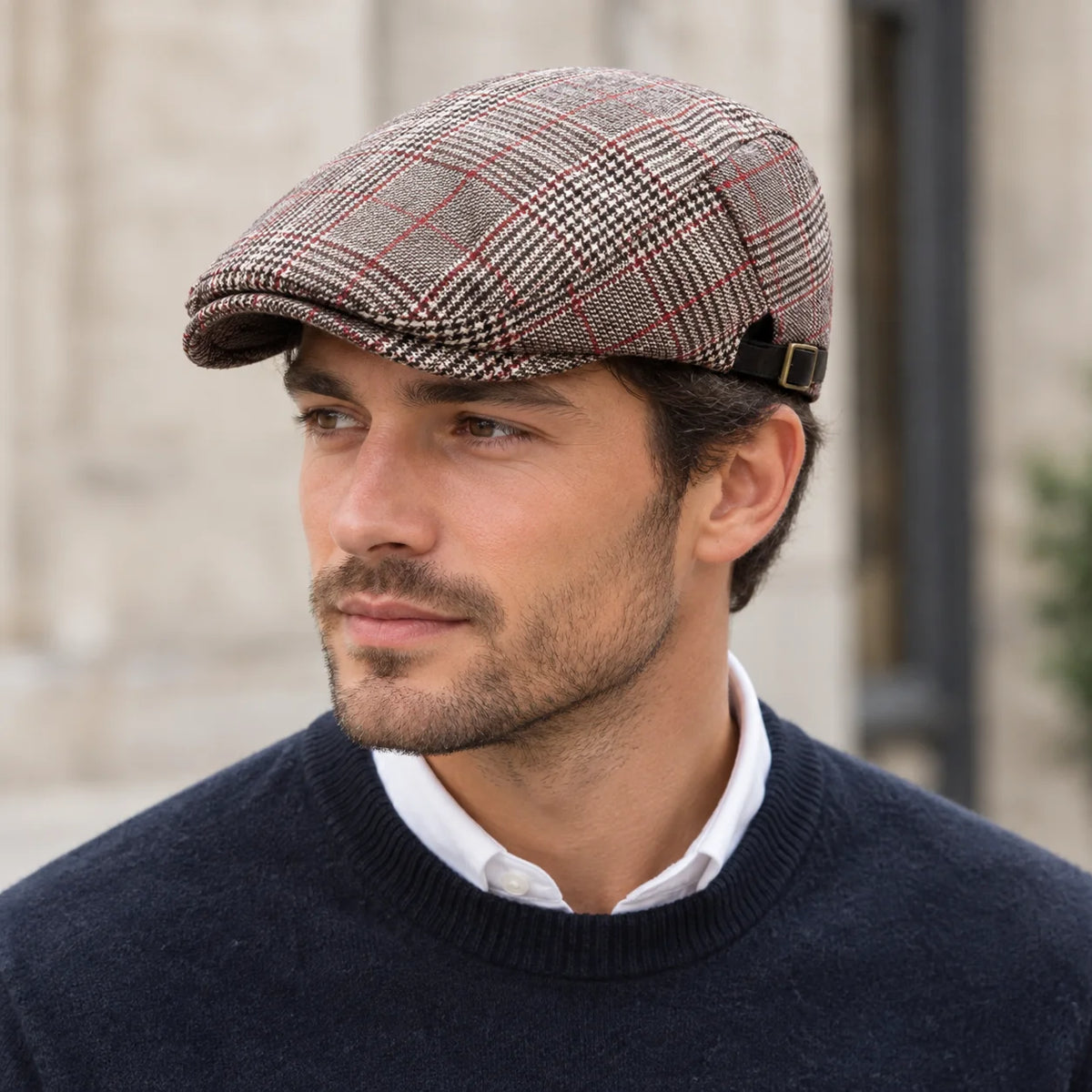 Casquette plate prince de galles en coton