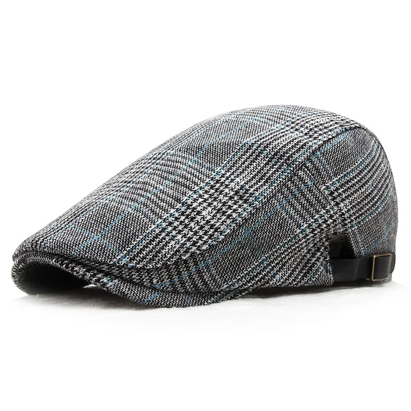 Casquette plate prince de galles en coton gris foncé