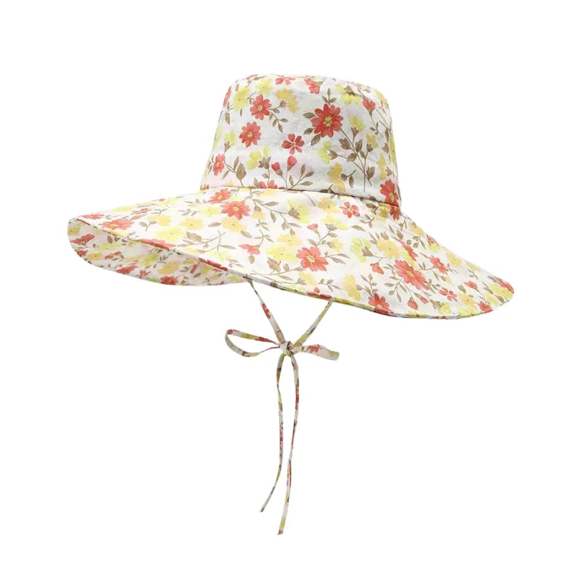 Chapeau ficelle imprimé floral jaune