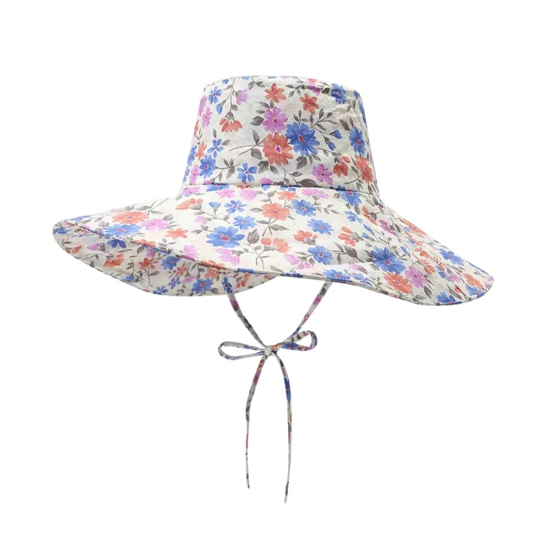 Chapeau ficelle imprimé floral rose