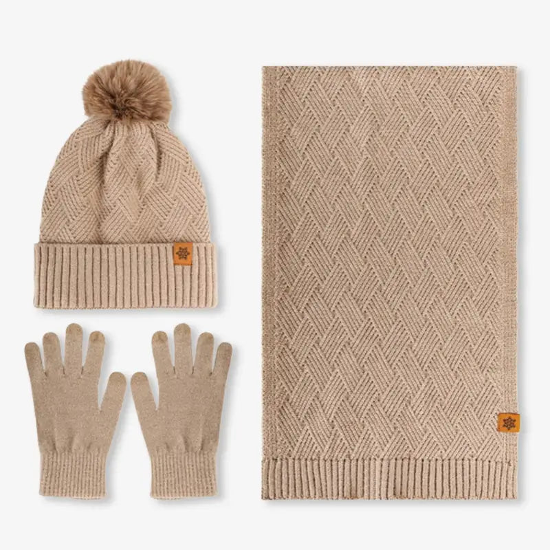 Ensemble bonnet écharpe femme chic camel