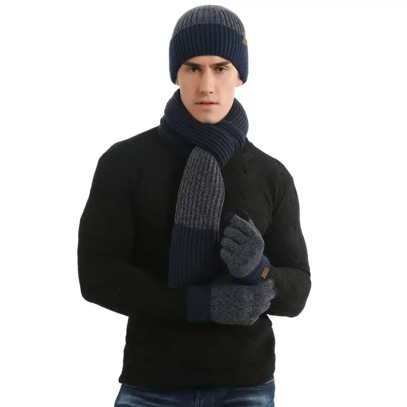 Ensemble bonnet écharpe homme bleu foncé