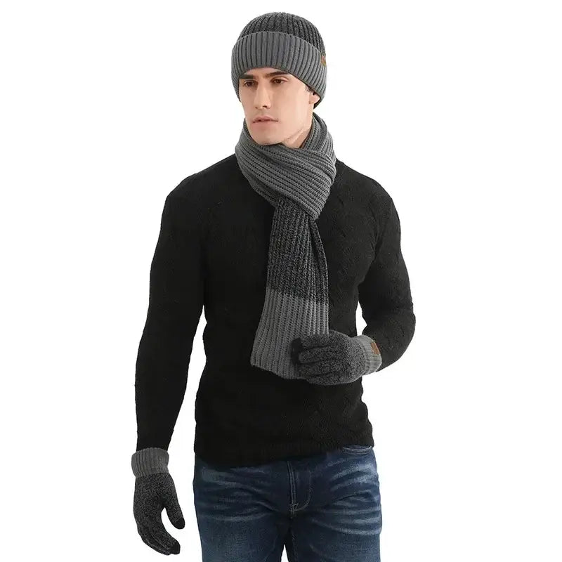 Ensemble bonnet écharpe homme gris