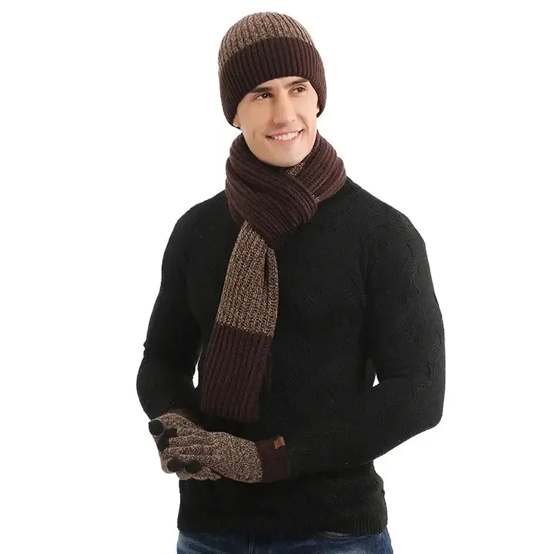 Ensemble bonnet écharpe homme marron