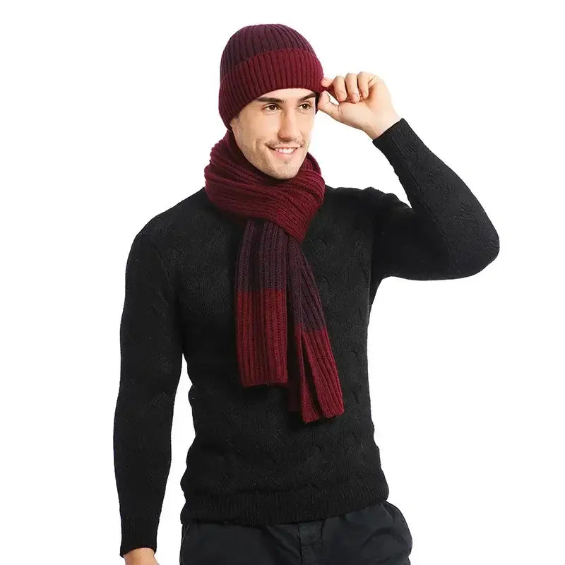 Ensemble bonnet écharpe homme rouge
